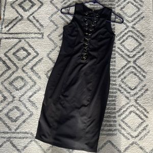 Deep V Lace-up Black Dress